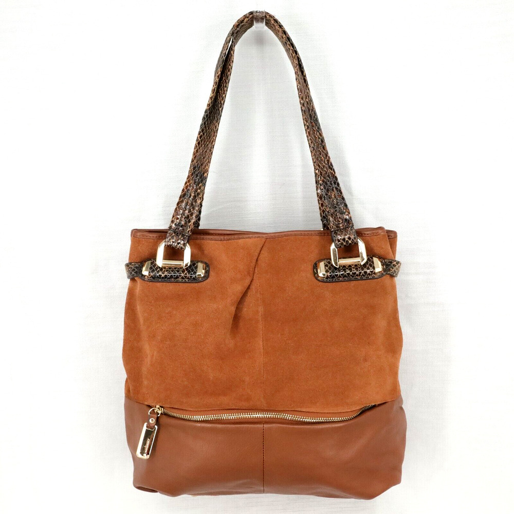 B Makowsky Handbag Womens Rust Brown Suede Leather Shoulder Bag Lined Zip Pocket